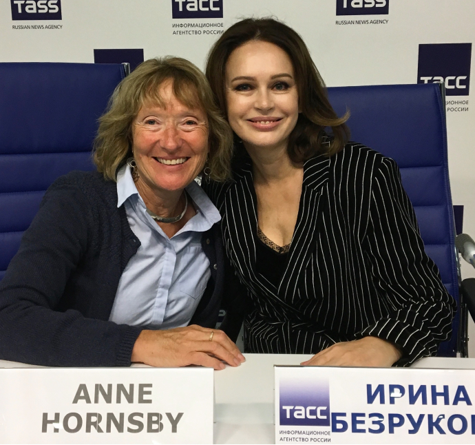 Anne Hornsby with Russian colleague, presenting a Conference on Audio Description in Yekaterinburg