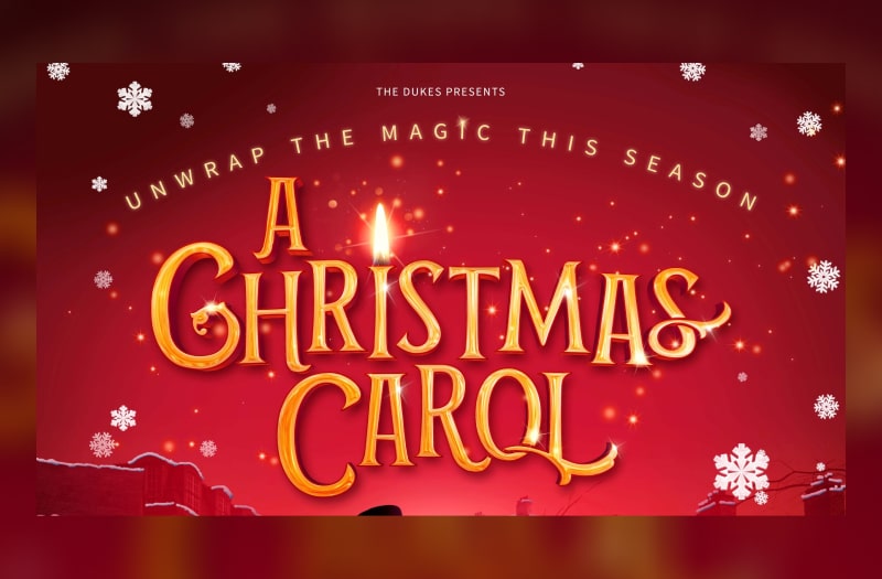 The image has the show title in gold letters, with the i of Christmas like a lit candle. The background is glowing red with white snowflakes.